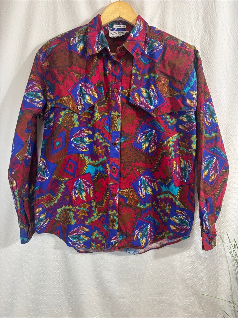 Vintage Side Saddle western Aztec Tribal button down 1993 Top